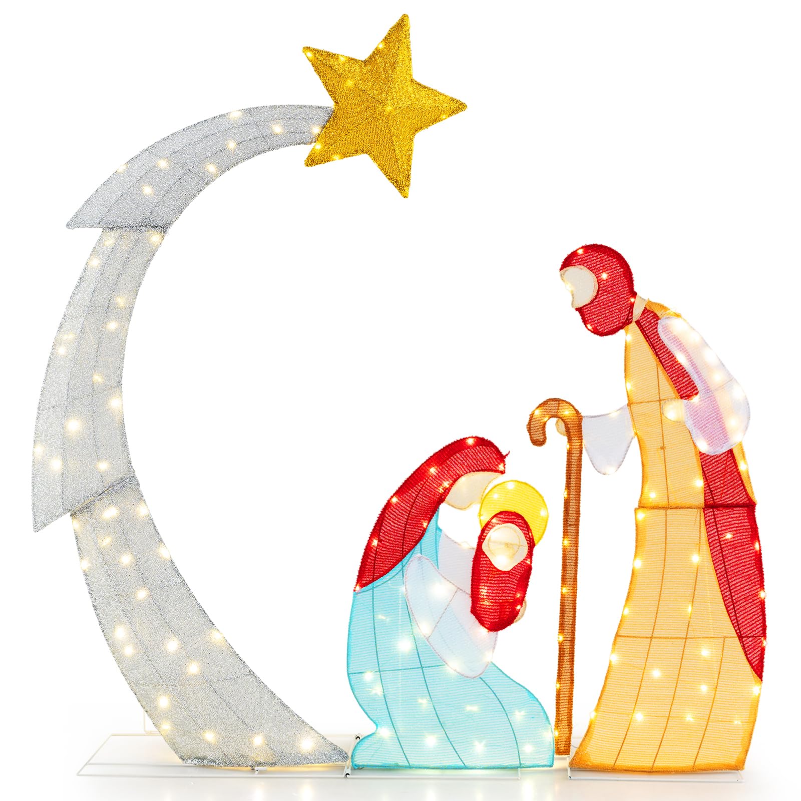 Tangkula 5 FT Lighted Christmas Nativity Scene Set, Outdoor Holy Family Decoration with 140 Warm White LED Lights